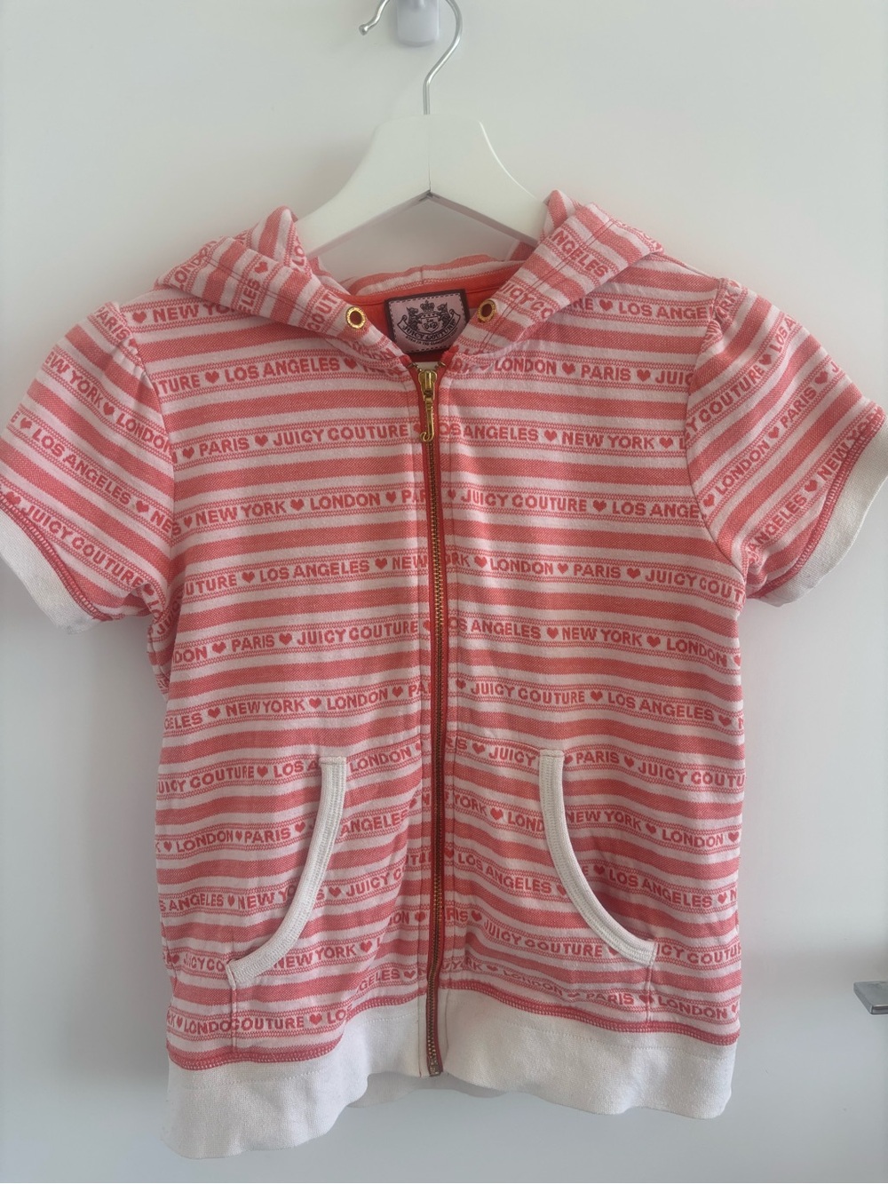 Juicy Couture Short Sleeve Striped Hoodie Size Small Y2K